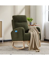 Streamdale Furniture Modern Accent Rocking Chair with Solid Wood Legs & Side Pocket (green, teddy