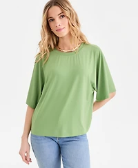 I.n.c. International Concepts Women's Silky Jersey Elbow-Sleeve T-Shirt, Macy's Exclusive