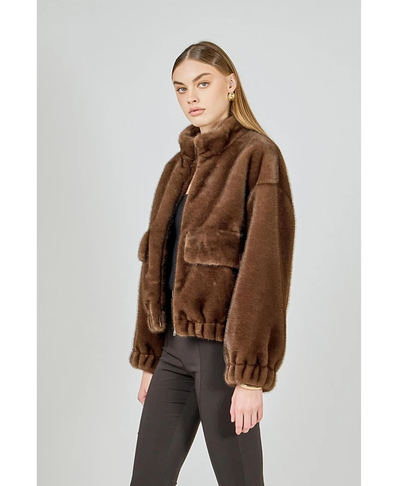 endless rose Women's Faux Fur Bomber Jacket