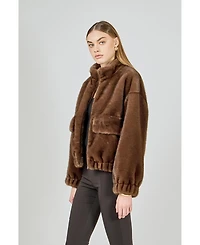 endless rose Women's Faux Fur Bomber Jacket