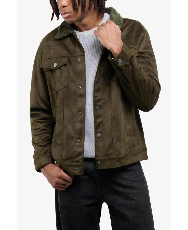 Xray Men's Faux Suede Jacket With Fur Collar