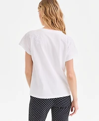 I.n.c. International Concepts Women's Lace-Trim Cotton T-Shirt, Macy's Exclusive