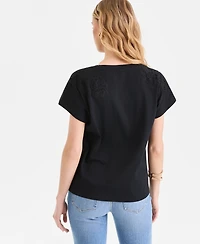 I.n.c. International Concepts Women's Lace-Trim Cotton T-Shirt, Macy's Exclusive