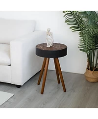 Streamdale Furniture Round Coffee Table with Carved Top, Small Accent Nightstand