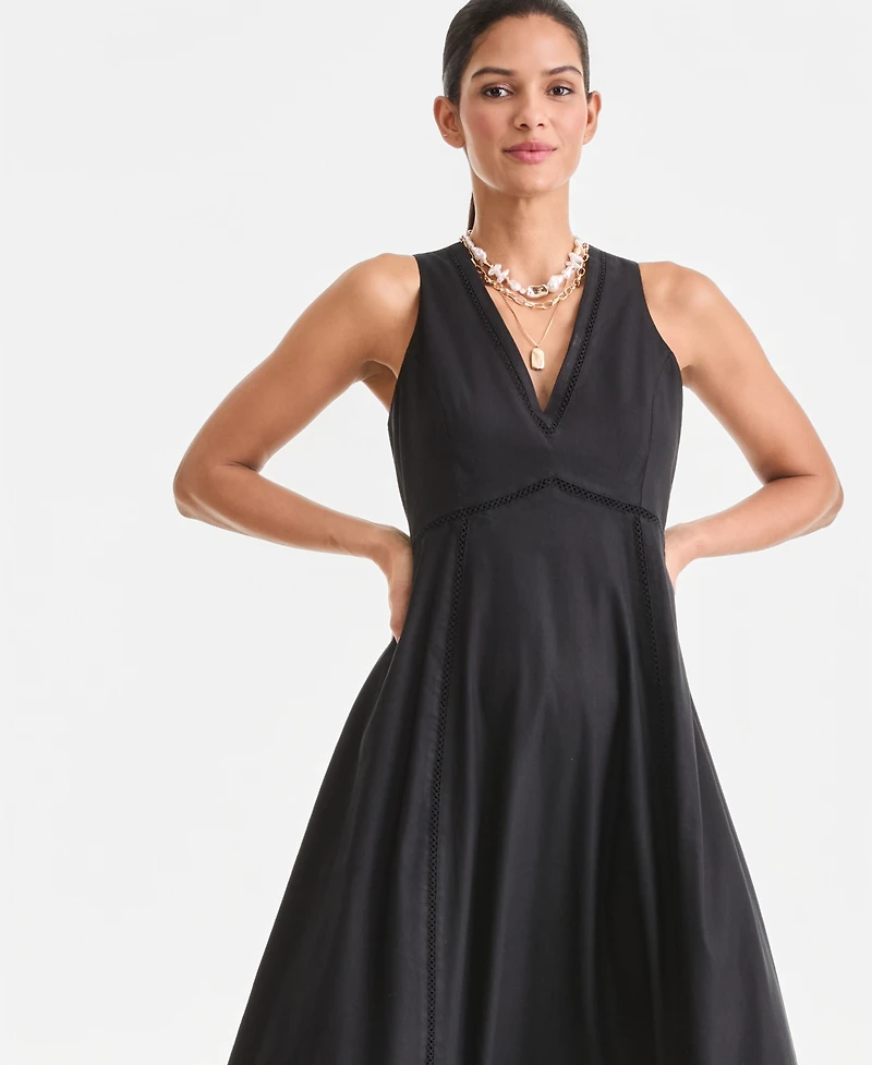 I.n.c. International Concepts Women's Sleeveless V-Neck Linen-Blend Midi Dress, Macy's Exclusive