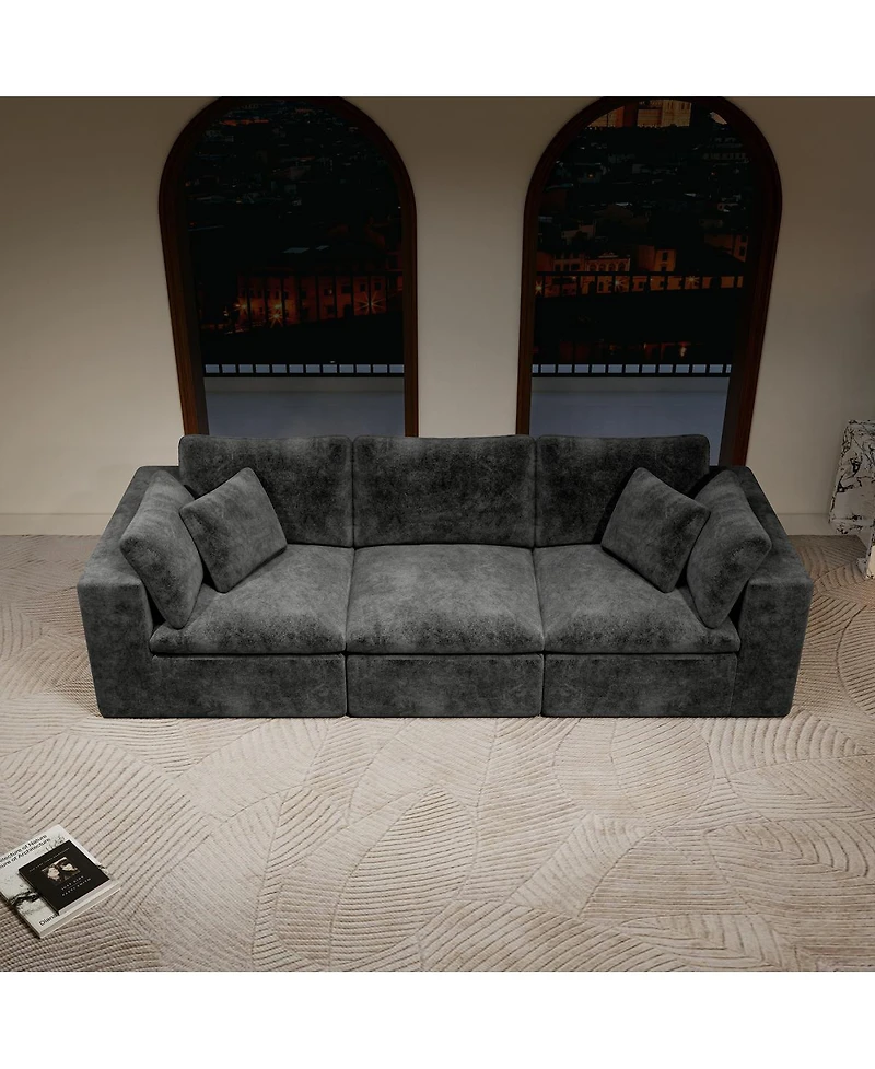 Streamdale Furniture Gray 3PC Modular Sectional Sofa, Plush Corduroy, No Assembly Required