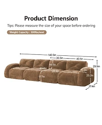 Streamdale Furniture Camel 140" Soft Velvet Boneless Sofa with Tufted Design, No Assembly Required