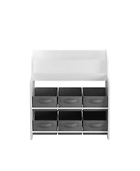 Streamdale Furniture Kids Bookshelf with 6 Fabric Bins, Multi-Functional Bookcase & Toy Organizer - White/Gray