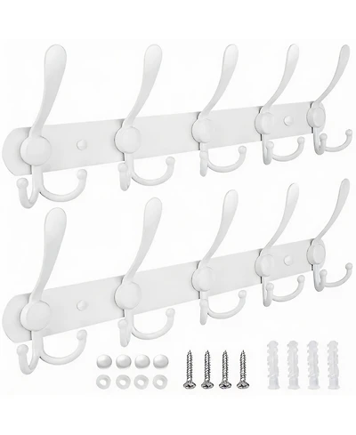 Yigii 2-pack Premium Wall-Mounted Coat Hanger, 5 Tri-Hooks, All Metal, 11lbs Capacity, Multiple Colors