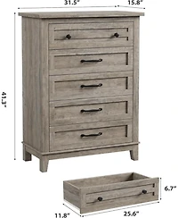 gaomon 5-Drawer Tall Dresser for Bedroom, 41.3" Vertical Wooden Storage Chest