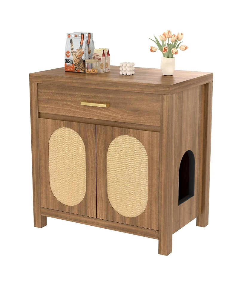 Zeus & Ruta Espresso Hidden Cat Litter Box Enclosure with Storage