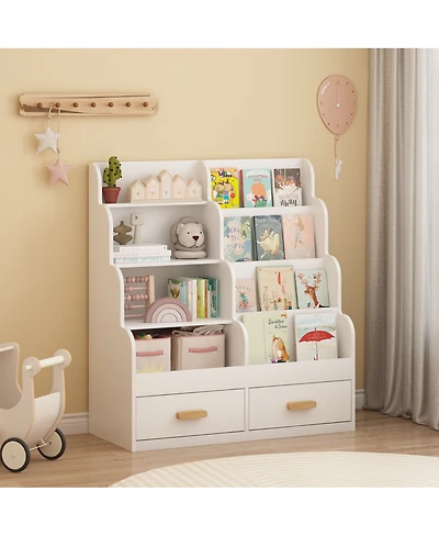 Streamdale Furniture Kids Bookshelf with 2 Storage Drawers and Toy Organizer
