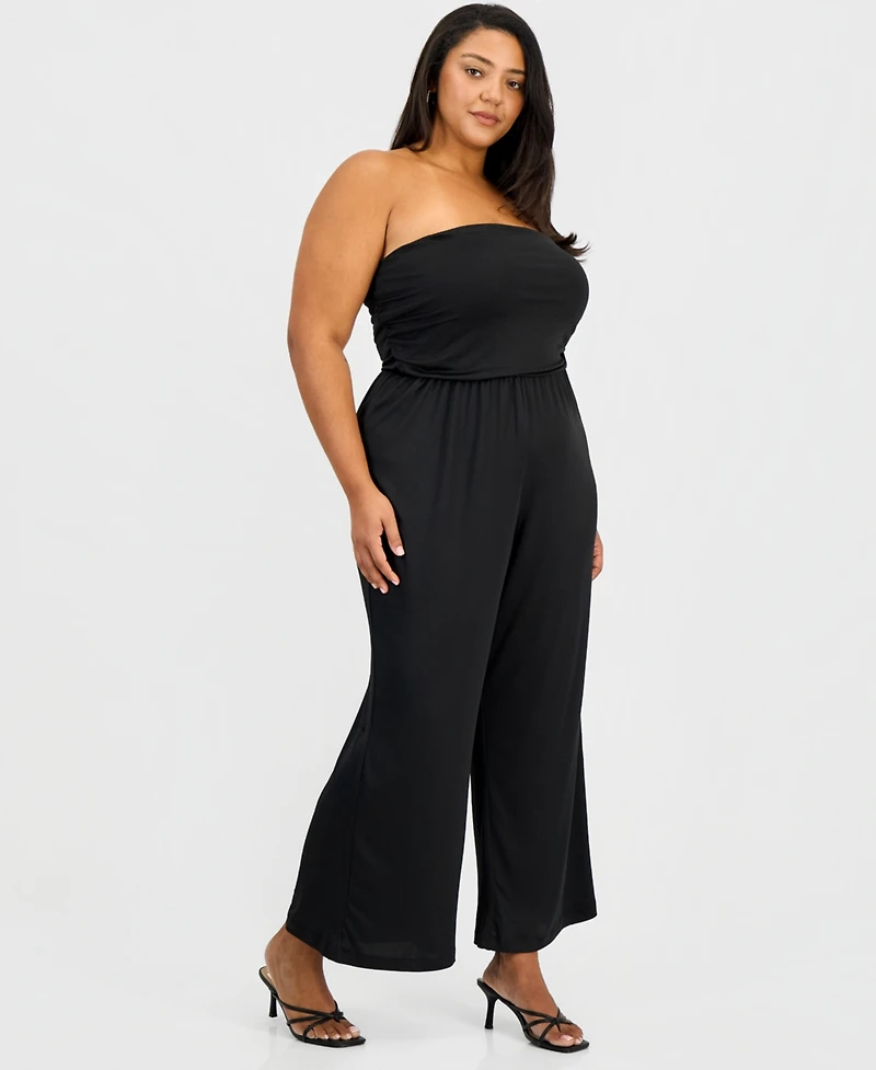 Derek Heart Trendy Plus Strapless Ruched Jumpsuit