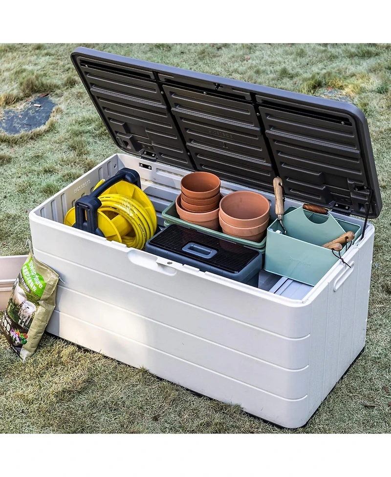 110 Gal. Resin Outdoor Storage Cabinet,Garden Tool Box with Lockable Lid in White