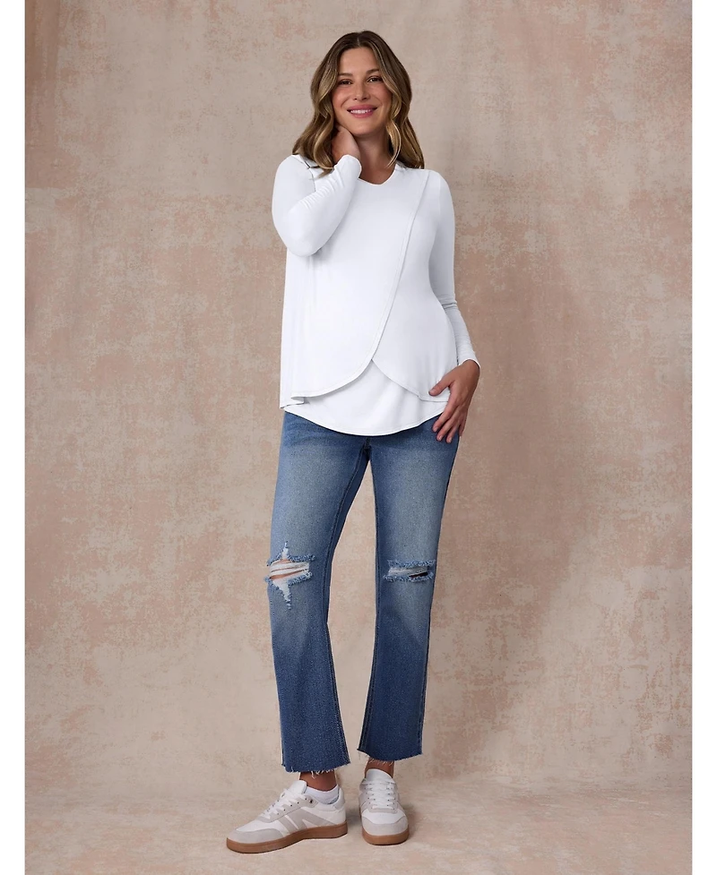 Motherhood Maternity Women's Crewneck Long Sleeve Draped Nursing Tee