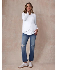 Motherhood Maternity Women's Crewneck Long Sleeve Draped Nursing Tee