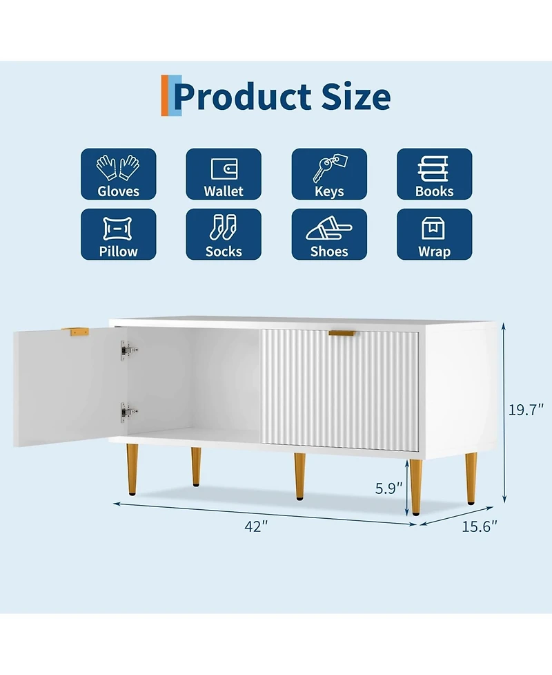 gaomon Shoe Storage Cabinet, Fluted Entryway Bench with 2 Doors for Hallway & Living Room, White