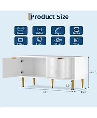 gaomon Shoe Storage Cabinet, Fluted Entryway Bench with 2 Doors for Hallway & Living Room, White