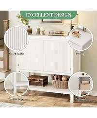 gaomon Farmhouse Console Table with Storage, Entryway Sofa Table with Fluted Door Cabinet, White