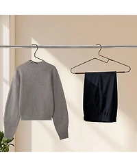 BP4U 36-Pack S-Shaped Opening Metal Hangers with Wooden Pants Bar, Wire Beech Wood Trouser Bar for Sweaters, Jackets, Jeans, T-Shirts