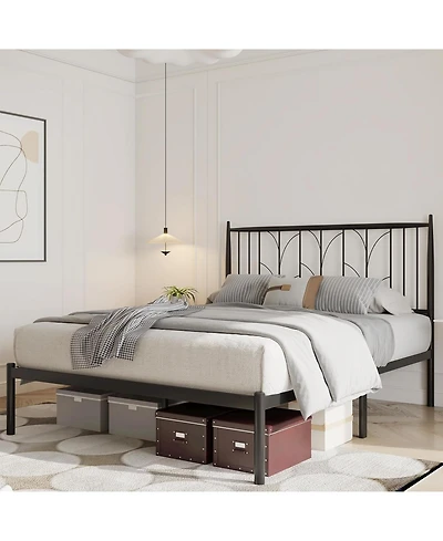 gaomon Full Bed Frame, Black Metal Platform Bed Frame with Headboard, Heavy Duty Metal Slat Support, Mattress Foundation, Noise Free Design