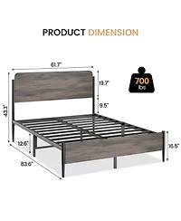 gaomon Bed Frame with Wooden Headboard and Footboard Metal Full Size Bed Frame No Box Spring Needed Easy to Assemble Noise Free Walnut - Queen