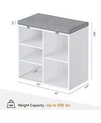 gaomon Entryway Shoe Bench with Storage and Cushioned Seat, Wooden Shoe Rack with Adjustable Shelves and Side Pockets