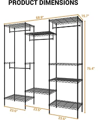 gaomon Metal Clothing Rack with 8 Adjustable Shelves and 4 Hanging Rods, Freestanding Garment Rack Organizer