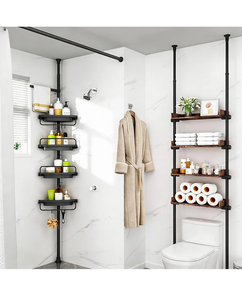 Yigii Extendable Rustproof Stainless Shower Caddy with 4 Shelves for Easy Drainage and Stability