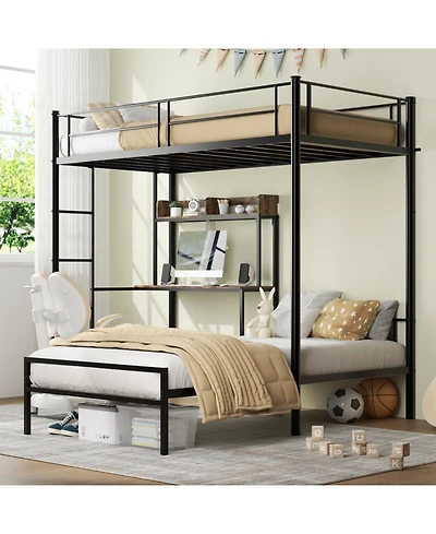 Streamdale Furniture Twin Over Twin Bunk Bed with Desk, Charging Station & Storage