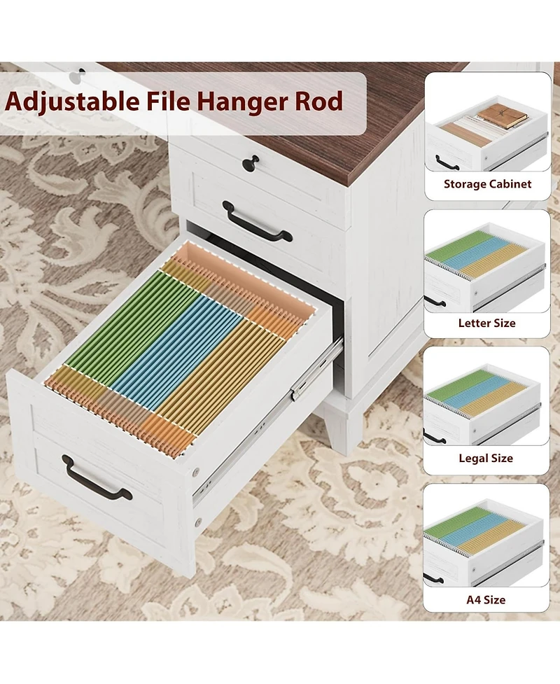 gaomon 53.5" Farmhouse Executive Desk with File Drawers, Charging Station & Storage for Home Office, White