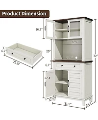 gaomon 72" Farmhouse Coffee Bar Cabinet, Buffet Sideboard with Storage Drawers and Glass Doors for Kitchen or Dining Room, White