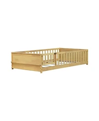 Streamdale Furniture Twin Size Floor Bed with Book Rack and Door