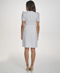 Vince Camuto Women's Embroidered Fit and Flare Crewneck Dress