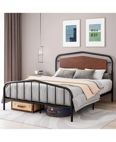 gaomon Full Size Platform Bed Frame with storage, wooden headboard, heavy-duty metal frame, noise-free, no box spring, easy assembly