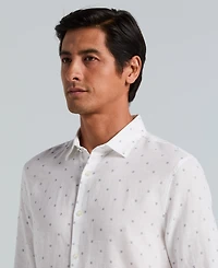 Perry Ellis Men's Untuck Geo Dot Print Spread Collar Long-Sleeve Shirt