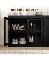 Gaomon 70.8" Sideboard Buffet Cabinet with 4 Glass Doors, Farmhouse Modern Accent Storage Cabinet