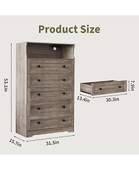 gaomon -Drawer Wooden Dresser with Led Lights & Charging Station