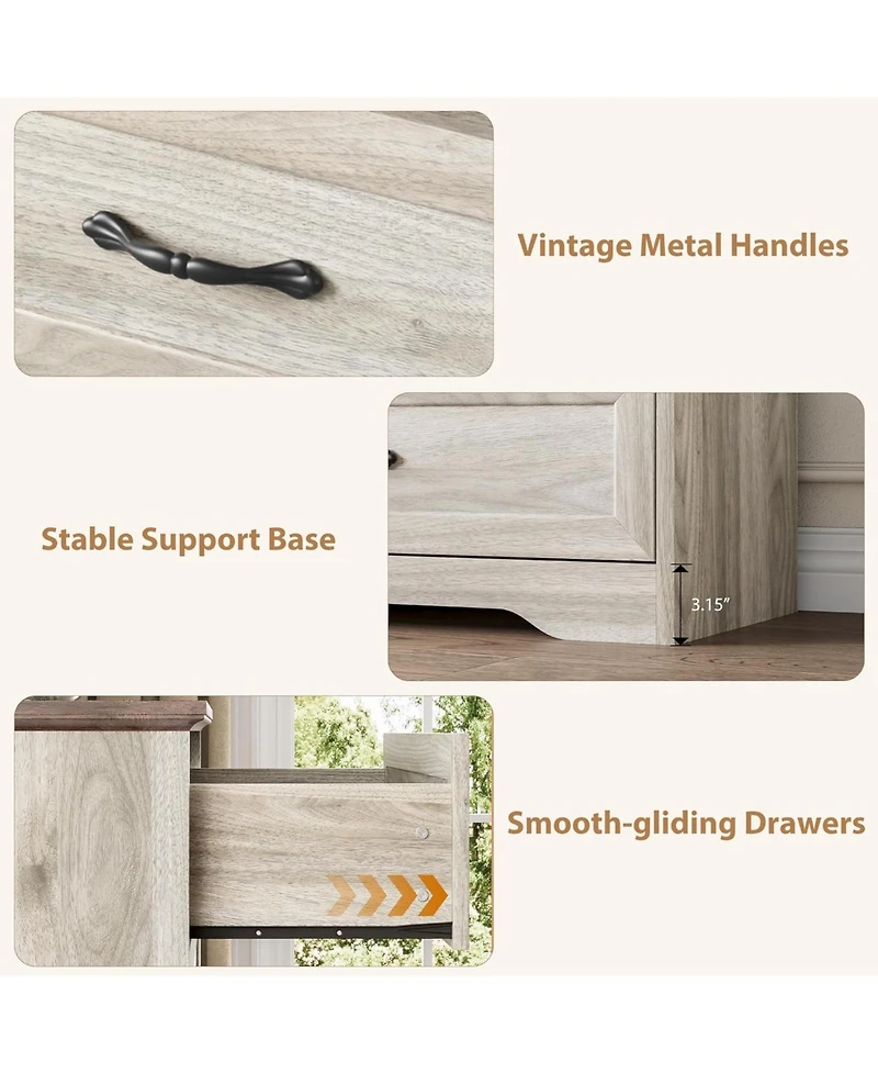 gaomon 5-Drawer Tall Dresser for Bedroom, Farmhouse Wooden Chest with Wide Metal Handles, Storage Organizer