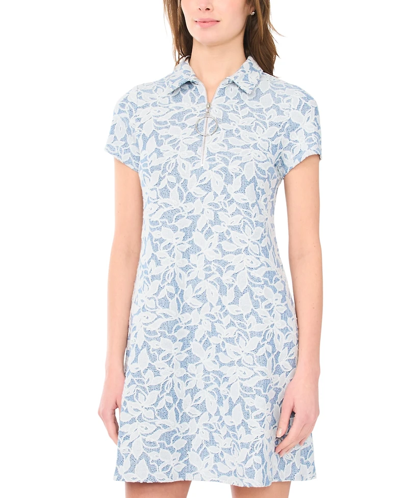 Msk Women's Cap-Sleeve Collared Swing Dress