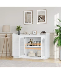 gaomon Sideboard Buffet Cabinet with Glass Door, Modern Storage Cabinet with Led Lights, Drawers and Adjustable Shelves
