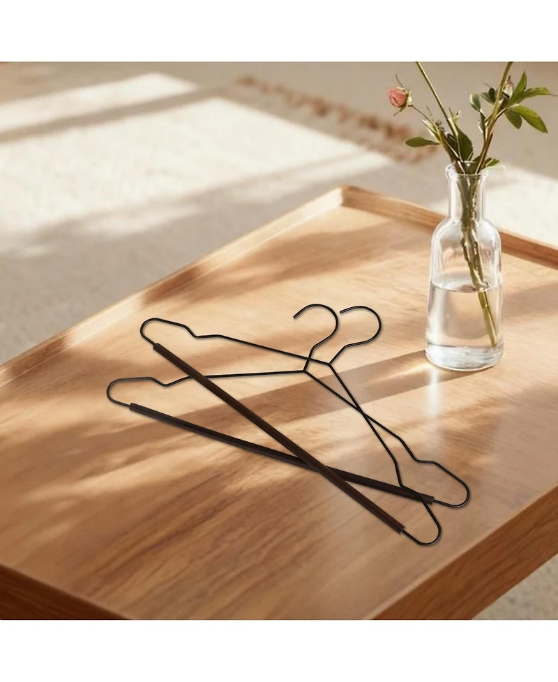 BP4U 36-Pack Heavy Duty Metal Coat Hangers with Wooden Pants Bar, Reinforced Wire Beech Wood Trouser Bar for Suits