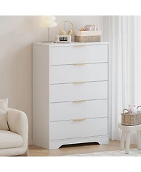 gaomon 5-Drawer Dresser for Bedroom, Fluted Wooden Chest of Drawers with Handles