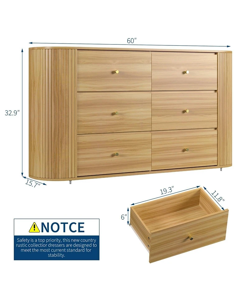 gaomon Drawer Dresser with Power Outlet, Farmhouse Wooden Dresser with Metal Handles & Vintage Design