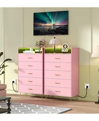 gaomon Modern 5-Drawer Tall Dresser for Bedroom, Wooden Chest with Silent Slides & Water-Resistant Finish