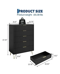 gaomon Fluted 5-Drawer Dresser for Bedroom, 32" Wide Modern Wooden Chest of Drawers