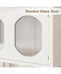 gaomon Coffee Bar Cabinet with Reeded Glass Doors, Modern Buffet Sideboard with Storage Shelf