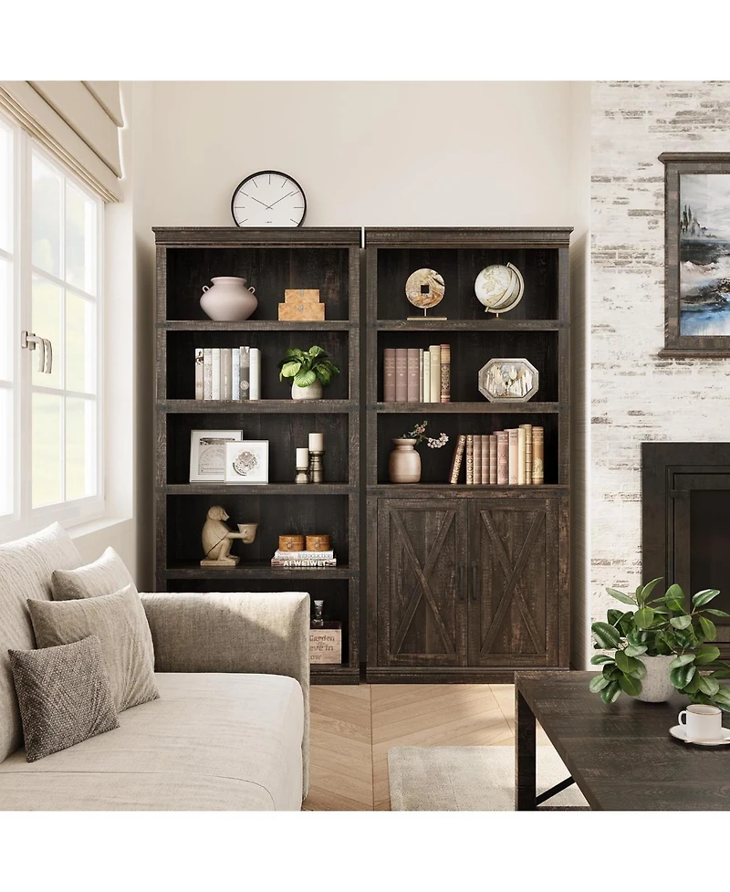 Gaomon Farmhouse Bookcase with Doors, 5-Tier 70" Tall Bookshelf with Storage Cabinet for Living Room