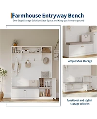 gaomon 78" Entryway Hall Tree with Bench and Storage, 3-in-1 Hall Tree with 4 Hanging Hooks, 3 Open Compartments & Adjustable Shelf