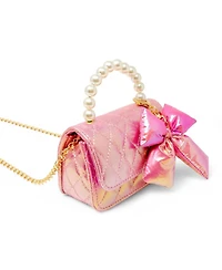 Zomi Gems Shiny Quilted Fluffy Bow Handbag, Hot Pink